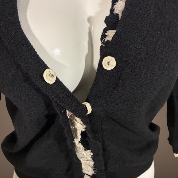 Women's J. Crew Black Quarter Sleeve Cardigan W/Ruffle detail, Wool Blend, Small - Picture 3 of 8
